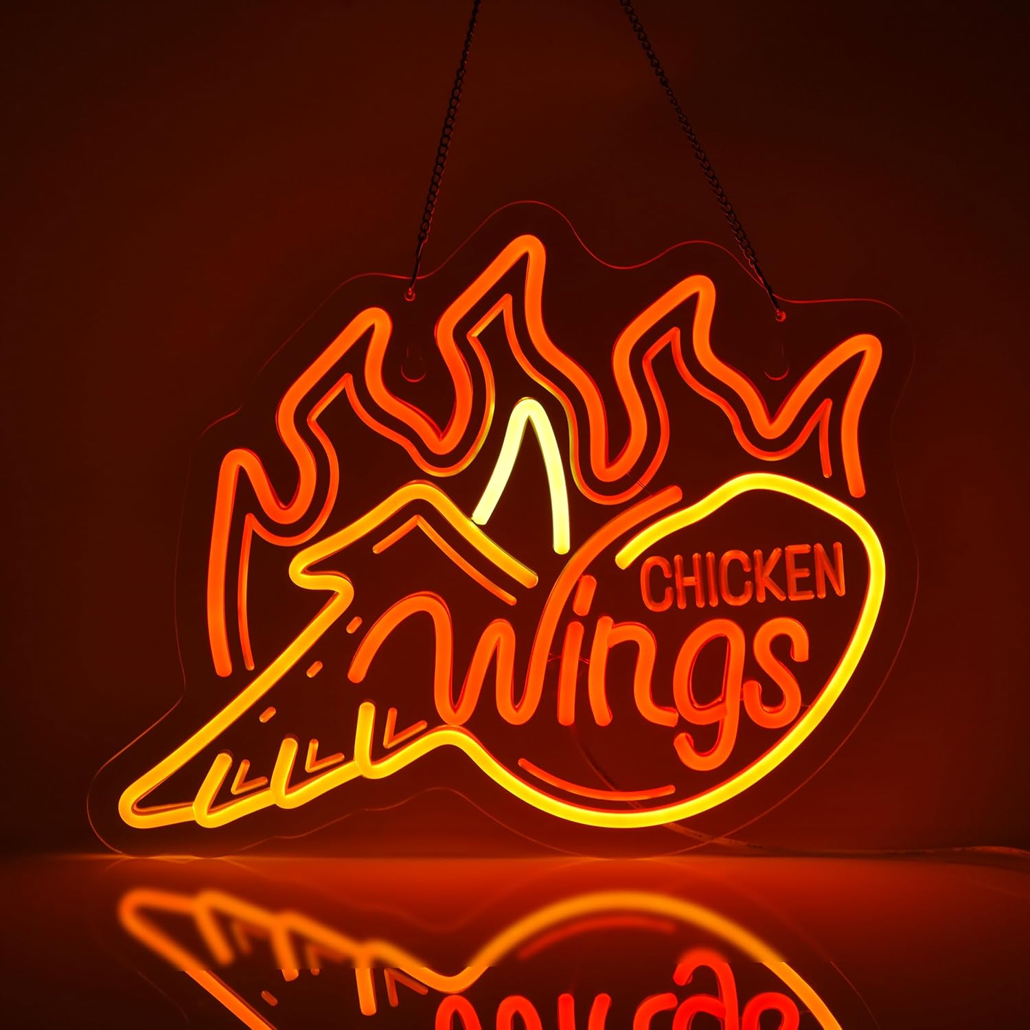 Outdoor Lighting Restaurant - ป้ายไฟนีออน LED รูปปีกไก่สีส้มร้อนแรง ปรับความสว่างได้ ใช้พอร์ต USB