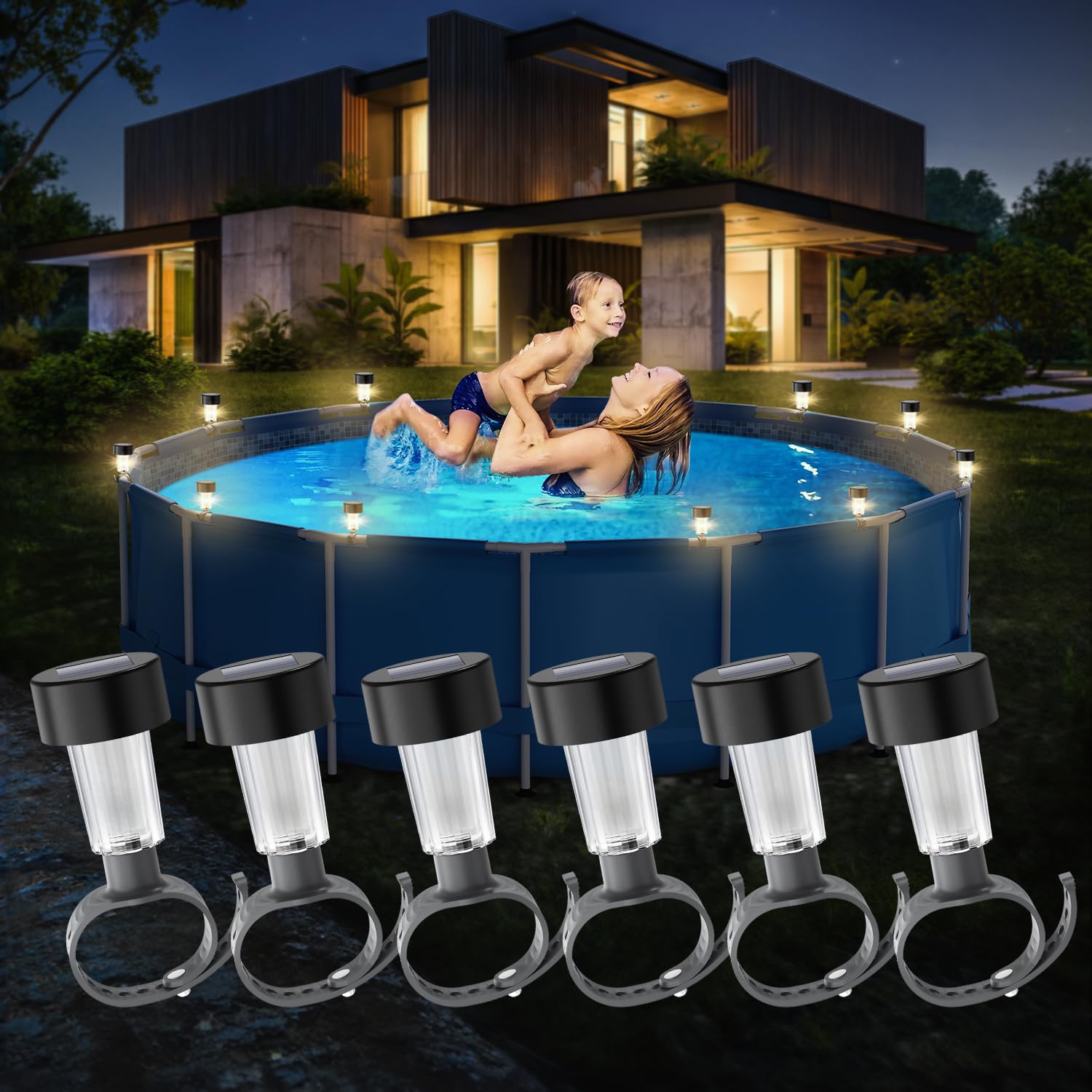 Outdoor Lighting On Fence - กรอบไฟสระว่ายน้ําพลังงานแสงอาทิตย์ 6 แพ็คเกจบนพื้นสําหรับสระว่ายน้ํารั้วสระว่ายน้ํากลางแจ้งอุปกรณ์ตกแต่ง LED กันน้ํา