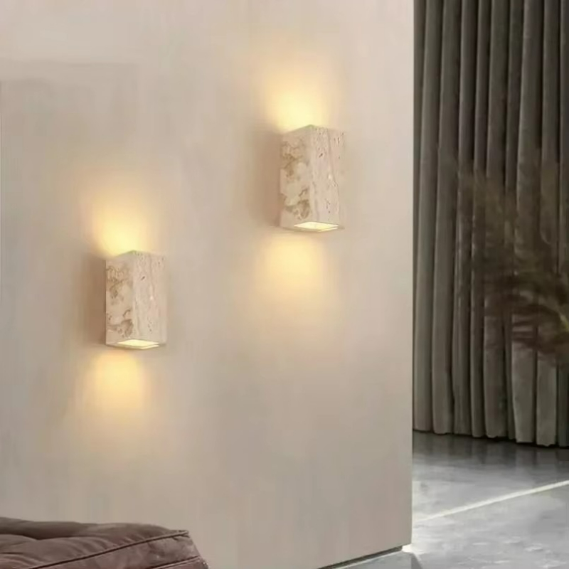 Outdoor Lighting Restaurant - สีเหลือง Travertine หินโคมไฟติดผนังสําหรับ Shop ร้านอาหาร Cafe