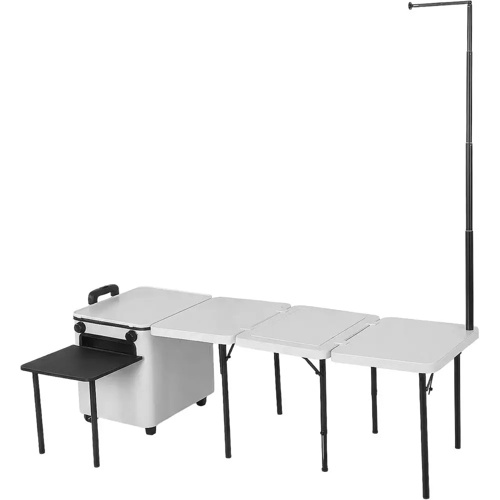 Outdoor Lighting Pole - สถานีครัวพับได้แบบพกพาพร้อมล้อ, เสาไฟ, และเตาย่างบาร์บีคิวสำหรับทำอาหารกลางแจ้ง, ชายหาด, และในร่ม