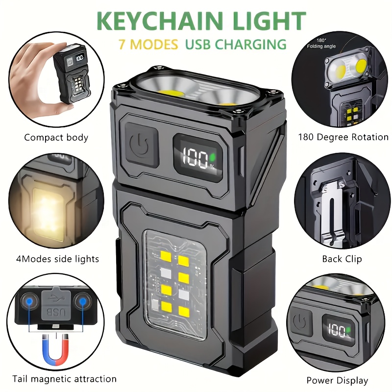 Outdoor Lighting House - ไฟฉายพกพา LED แบบชาร์จไฟได้ขนาดเล็ก ไฟฉาย COB ด้านข้างแบบพกพาพร้อมคลิปหนีบ