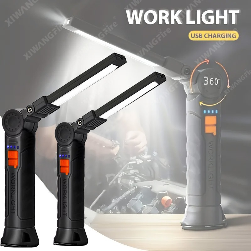 Outdoor Lighting House - ไฟฉาย LED แบบชาร์จไฟได้พร้อมแม่เหล็กและตะขอ, กันน้ำสำหรับงานรักษาความปลอดภัยในสถานที่ทำงาน ทำงานกลางคืน ตั้งแคมป์กลางแจ้ง