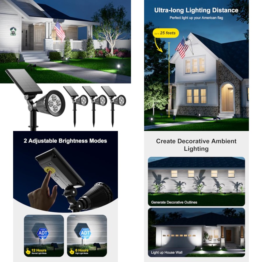 Outdoor Lighting And Landscape - ไฟสปอร์ตไลท์พลังงานแสงอาทิตย์สำหรับภายนอกอาคาร กันน้ำ สำหรับต้นไม้ รูปปั้น ดอกไม้ กระถางต้นไม้