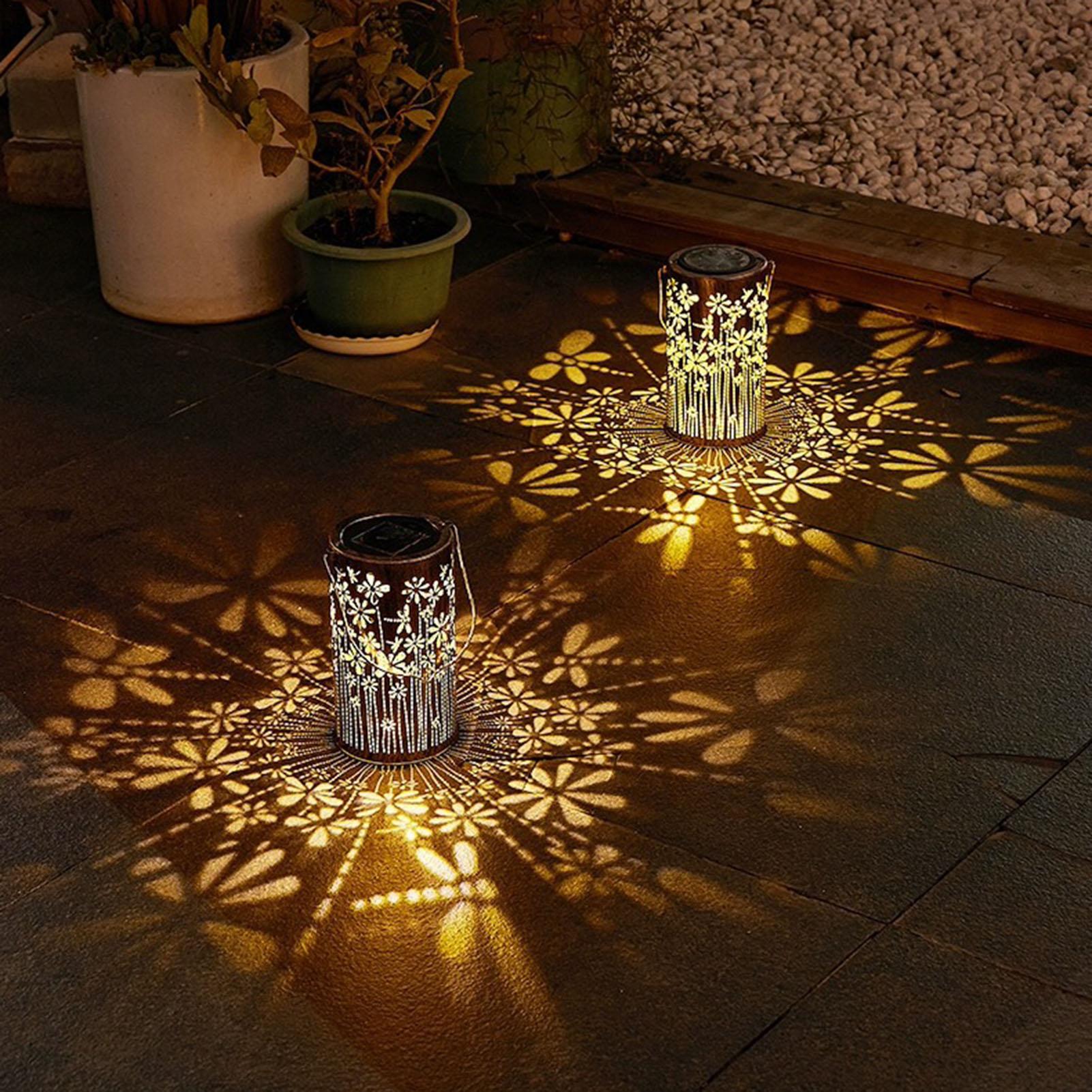 Outdoor Lighting House - โคมไฟพลังงานแสงอาทิตย์ โคมไฟดอกไม้โลหะหลากสี ไฟพลังงานแสงอาทิตย์สำหรับทางเดินกลางแจ้ง สำหรับสนามหญ้า ทางเดินภายนอก ภูมิทัศน์