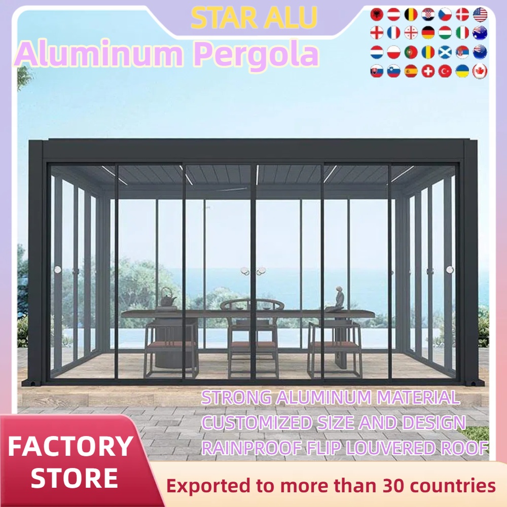 Outdoor Lighting Restaurant - หลังคาอะลูมิเนียมปรับสภาพอากาศได้ พร้อมกระจกบานเลื่อน กันน้ำ รับน้ำหนักได้มาก ทนหิมะ เหมาะสำหรับร้านอาหารกลางแจ้ง
