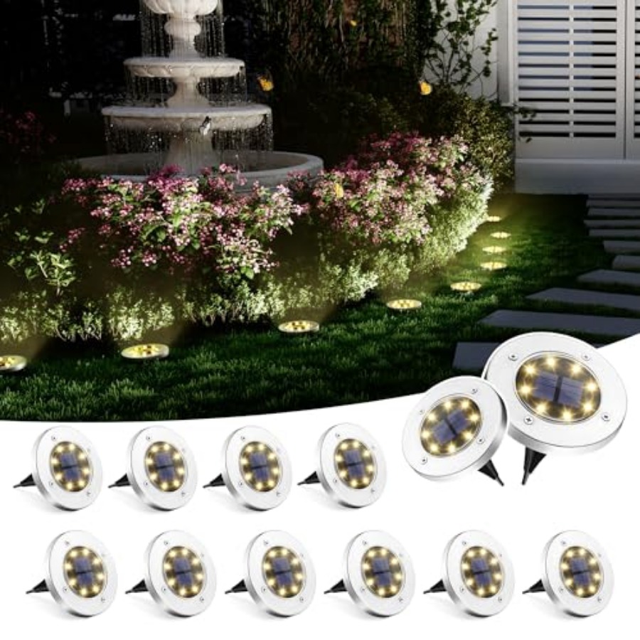 Outdoor Lighting Waterproof - ไฟพื้นพลังงานแสงอาทิตย์ ไฟโซลาร์เซลล์กลางแจ้ง กันน้ำ 8 LED ไฟตกแต่งสวน