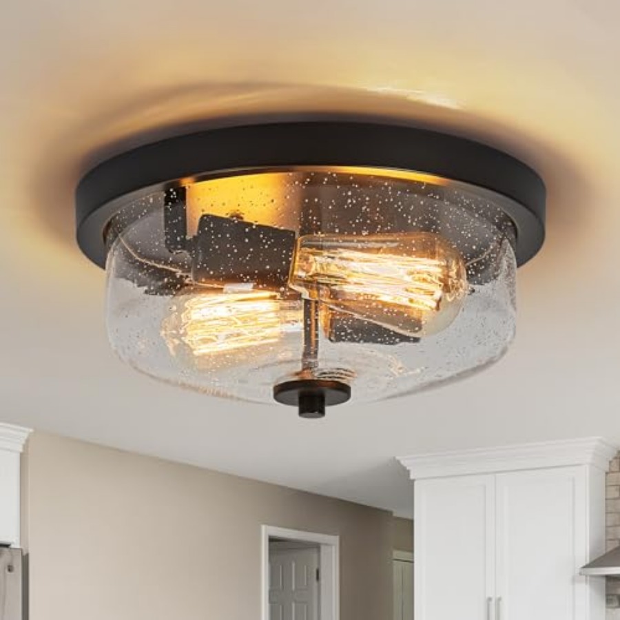 Lighting Fixture Outdoor - โคมไฟติดเพดานแบบฝัง โคมไฟระเบียงสไตล์ฟาร์มเฮาส์ พร้อมโคมแก้วลายเมล็ดข้าว สำหรับห้องครัว โถงทางเดิน และโถงทางเข้า